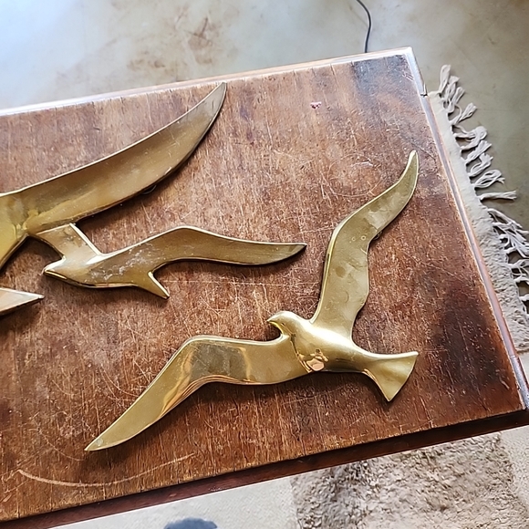 2 pc brass wall hangings seagulls in flight - Picture 3 of 7
